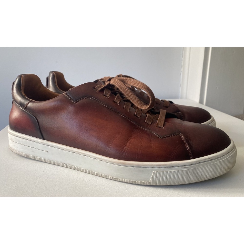 Magnanni Men's Amadeo Burnished Leather Low-Top Lace Up Sneakers Cognac Size 11 - Picture 3 of 11